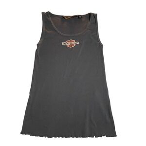 Harley-Davidson Womens Charcoal Gray Ribbed Logo Tank Top Lettuce Hem Medium